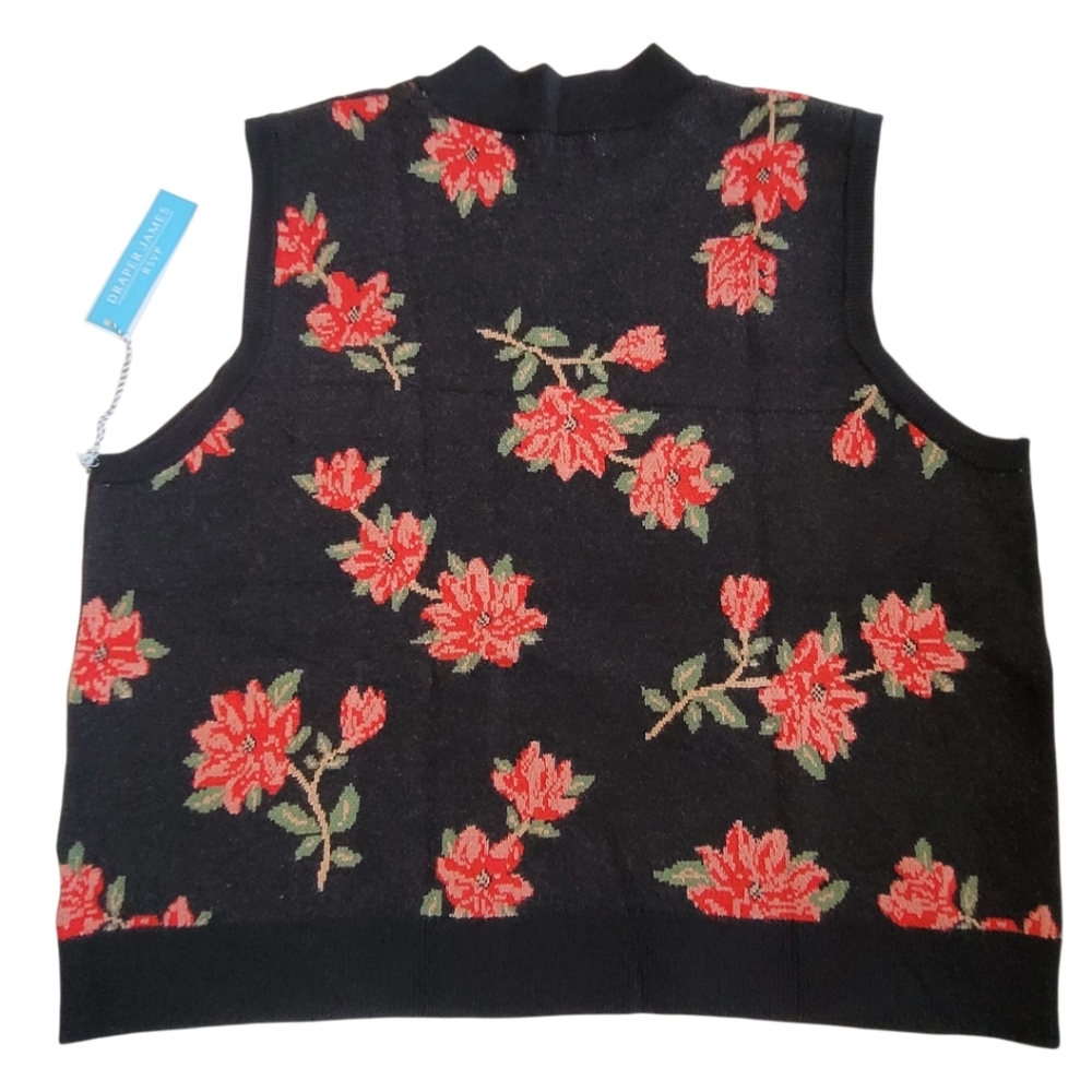 NEW Draper James RSVP Floral Jacquard Holiday Sweater Vest Black Red XXL - Picture 5 of 16